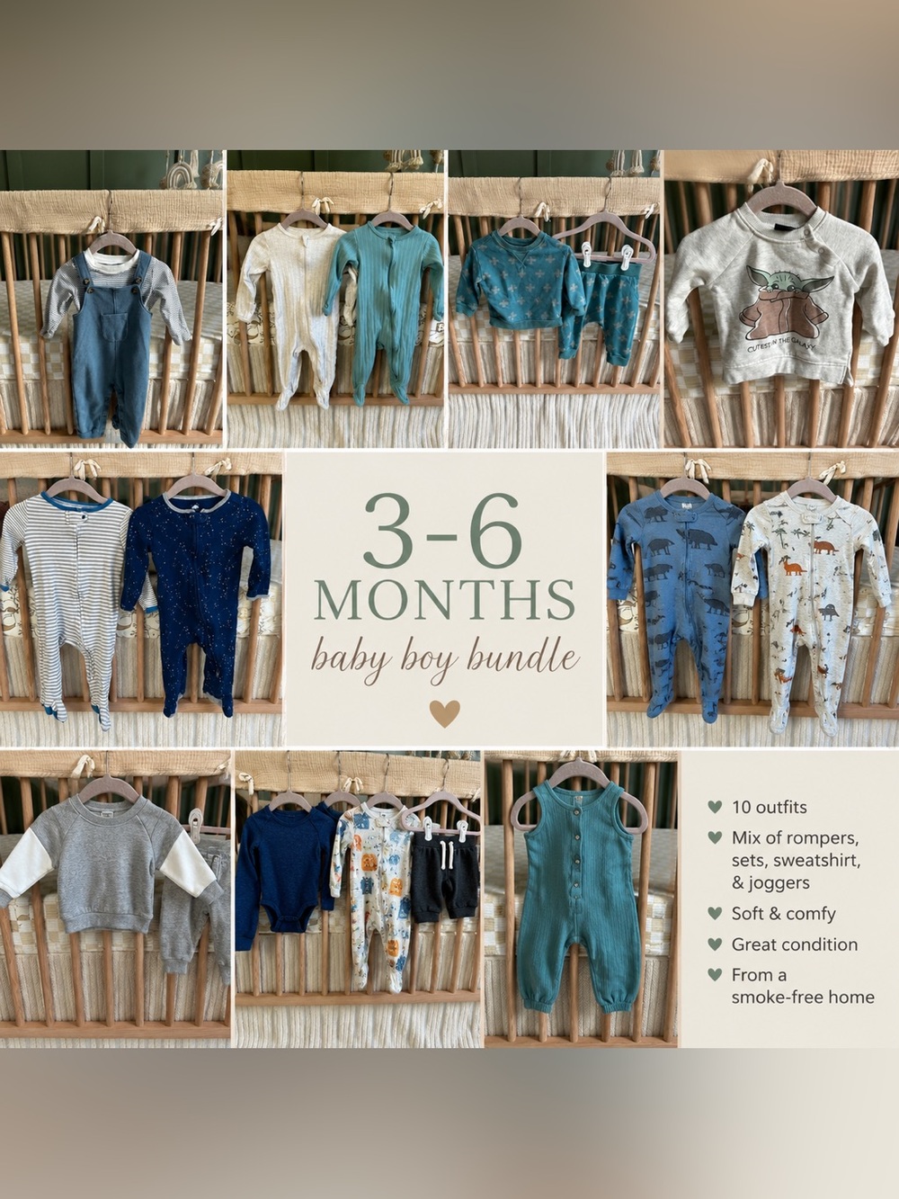 Baby Boy 3–6 months Mixed Neutral Matching Set Bundle - Assorted